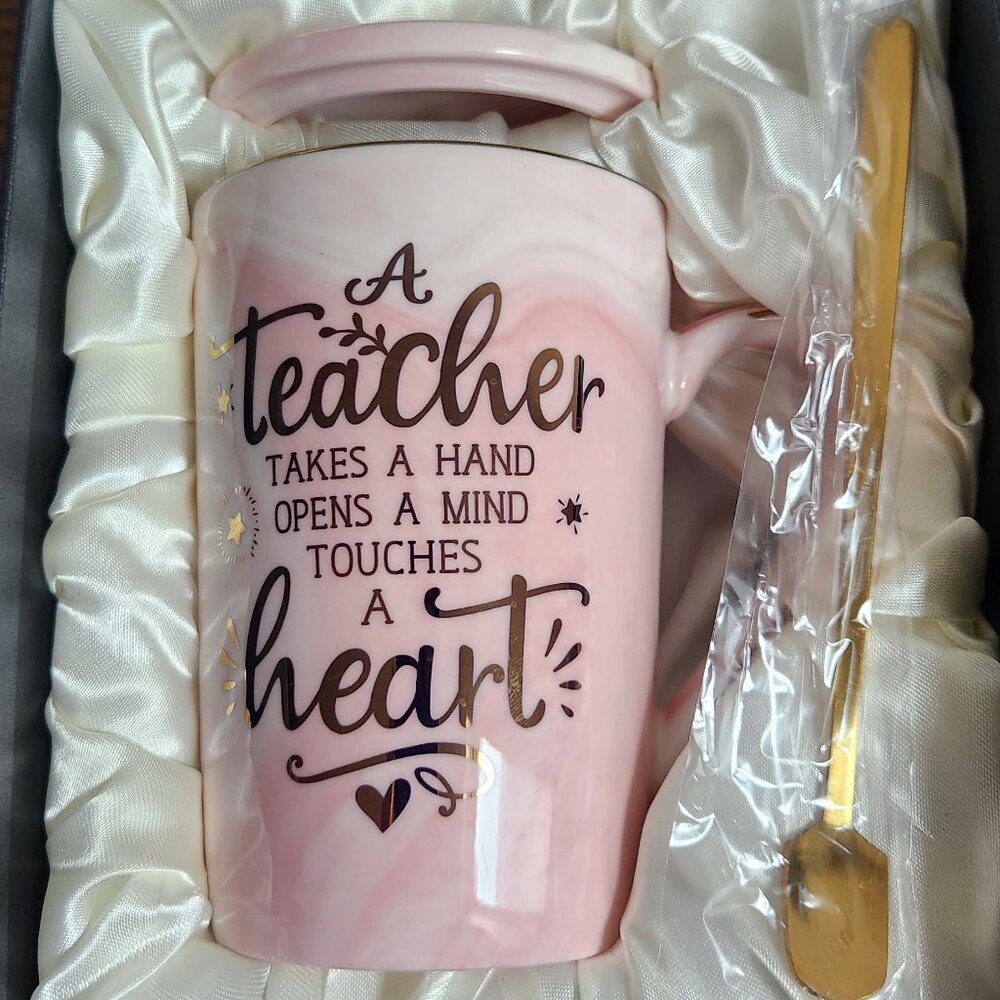 Teacher Mug with Lid and Spoon NWOT